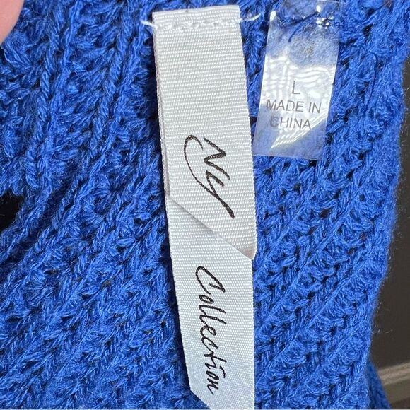 NY Collection blue cutout twist back knit sweater size large - Picture 6 of 8